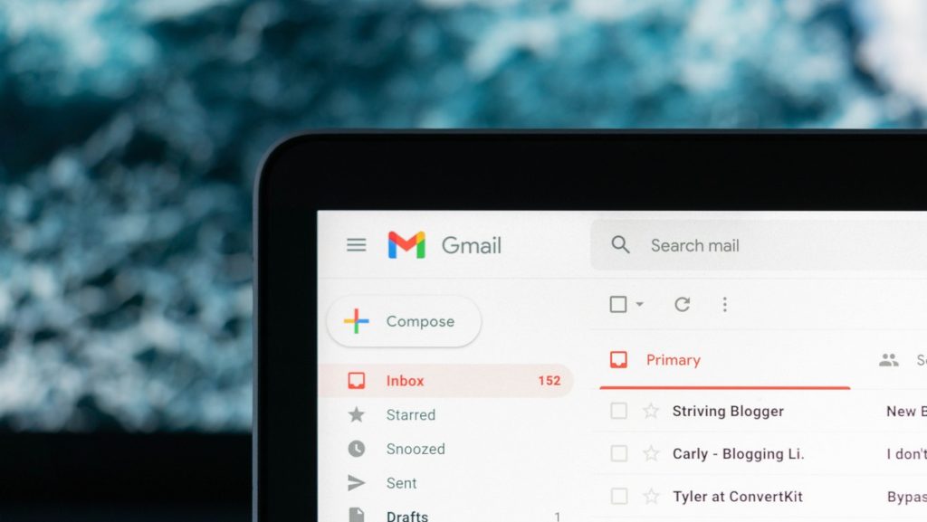 The Gmail email client is available through the Google.com search engine.